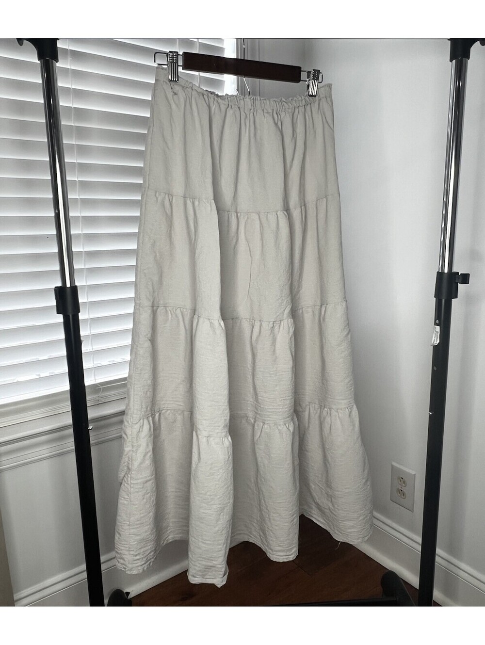 Unbranded Cream White Tiered Linen-Blend Maxi Skirt | Cottagecore Boho | Flaw